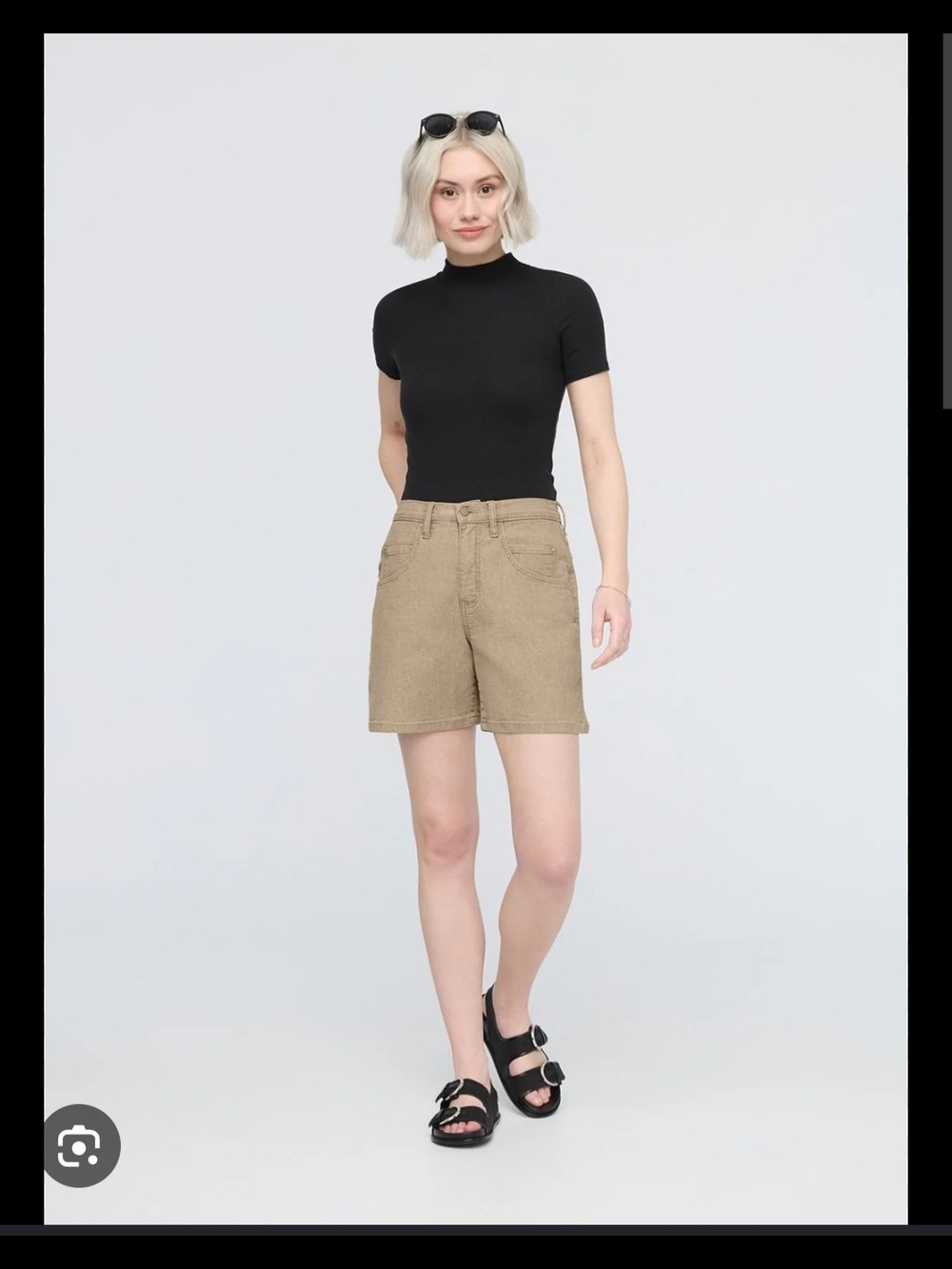 High-Rise Cotton Blend Women's Shorts in Tan
